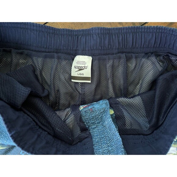 Speedo Mens Swim Trunks Large Blue Yellow Board Shorts Pockets Lined Casual - Picture 6 of 6